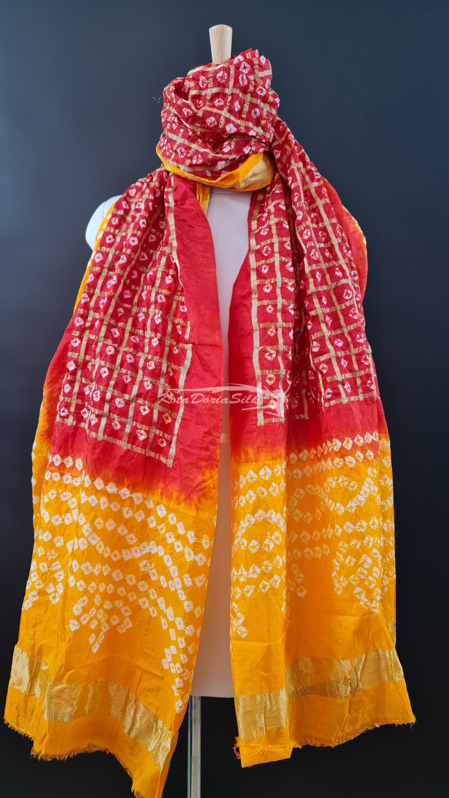 Jaipuri Silk Bandhej Gharchola Dupatta - KotaDoriaSilk