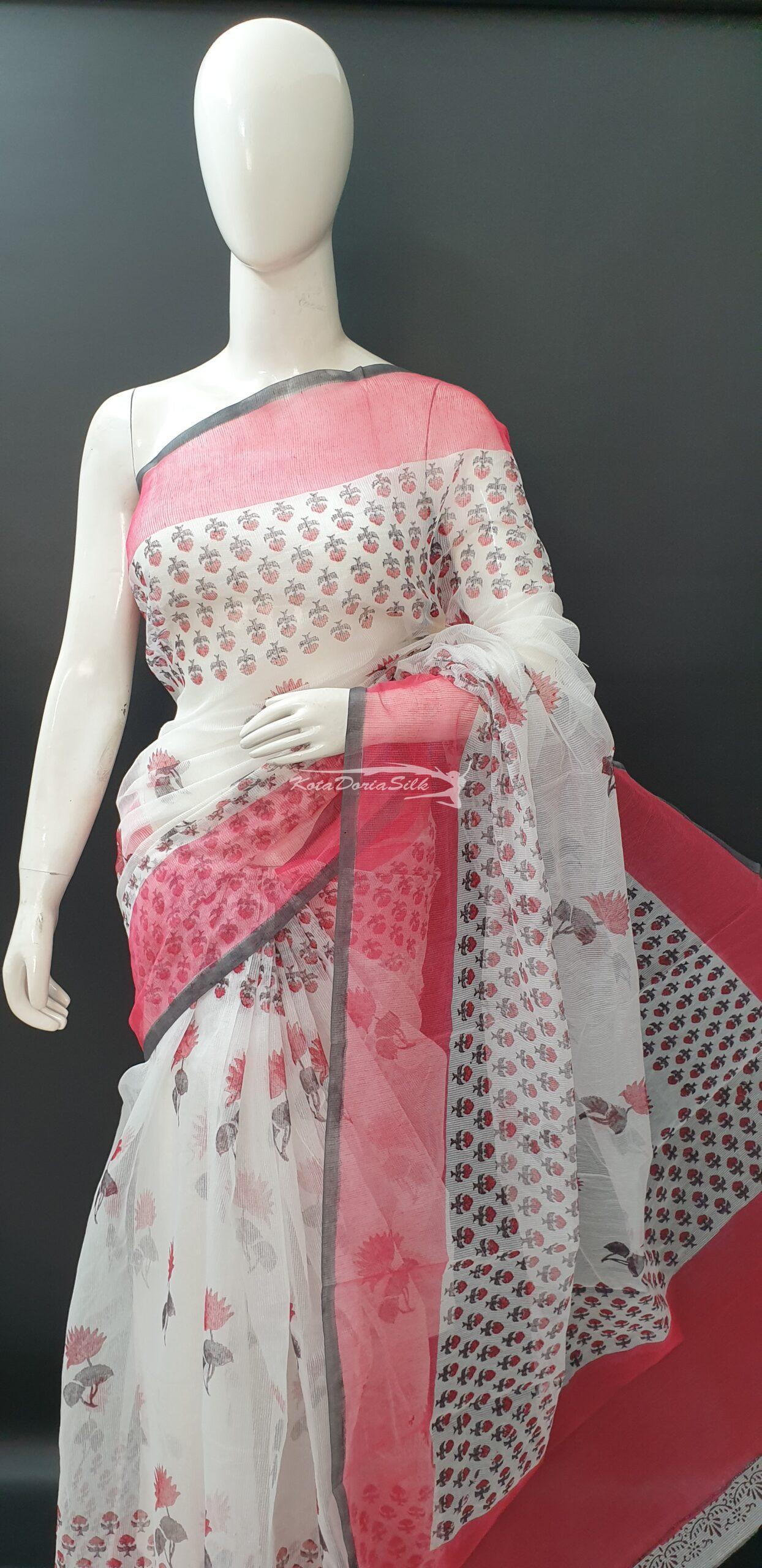 Chalk Block Print Saree (Pure Kota Cotton) – Fabdoria